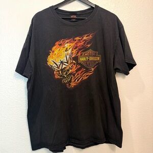 Vintage Harley Davidson Flaming Skeleton Skull Men’s Biker Tshirt XL 23x29